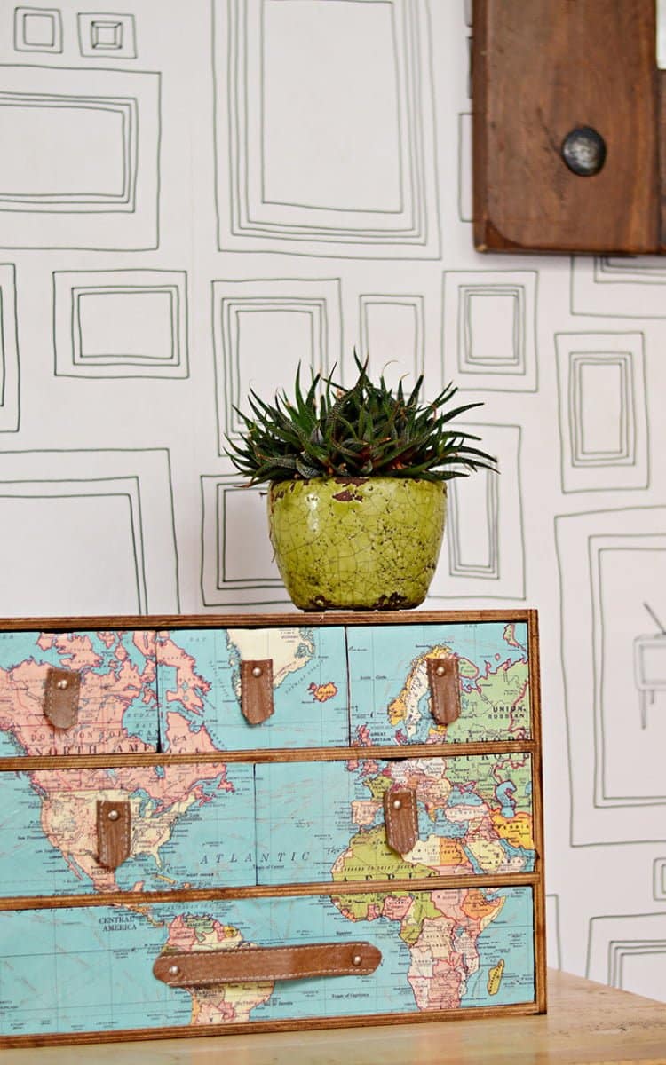 moppe chest with map decoupage