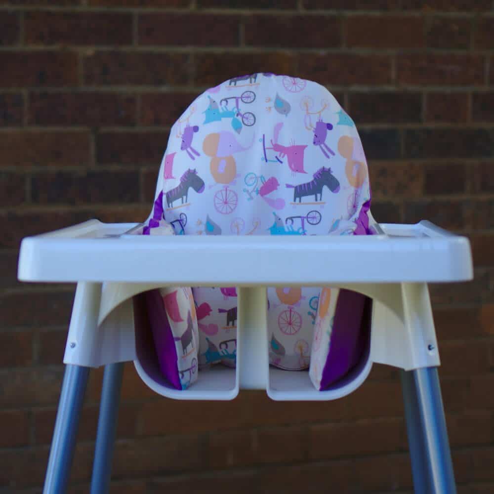 IKEA High Chair cushion design - purple-playful-animals